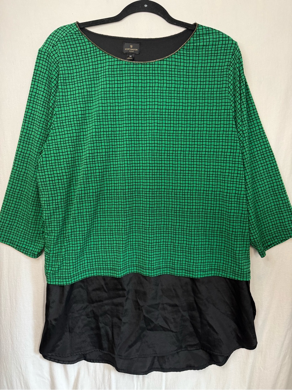 Worthington Women's Green Grid Print Tunic Blouse Size 1X